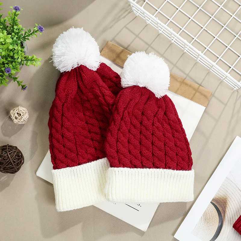 Christmas Knitted Hat Winter Warm Cute Fluffy Ball Santa Hat New Year Kids Gift Navidad Noel Beanie Hat Decor Xmas Party Decor H251115-image-1084811524
