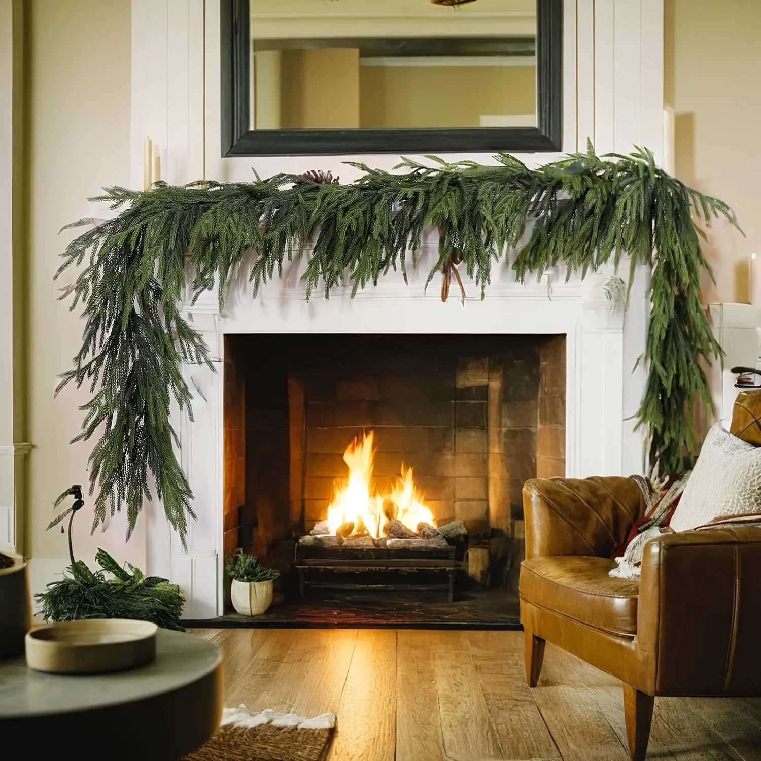 Artificial Norfolk Pine Christmas Wreath Fake Green Garland Front Door Walls Porches Fireplace Home Decor Christmas DecorM251115-image-1084785881