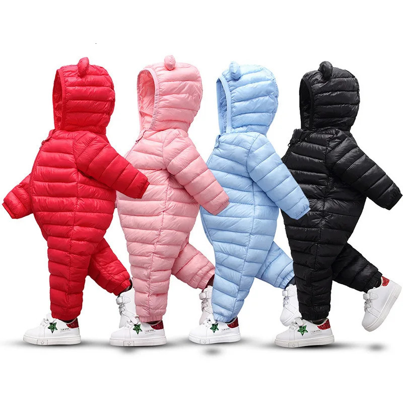 born Lightweight Down Padded Bodysuit 0-3 Years Old Boys and Girls Bear Ears Cute Long Sleeve Zipper Hooded Romper 251112BJ