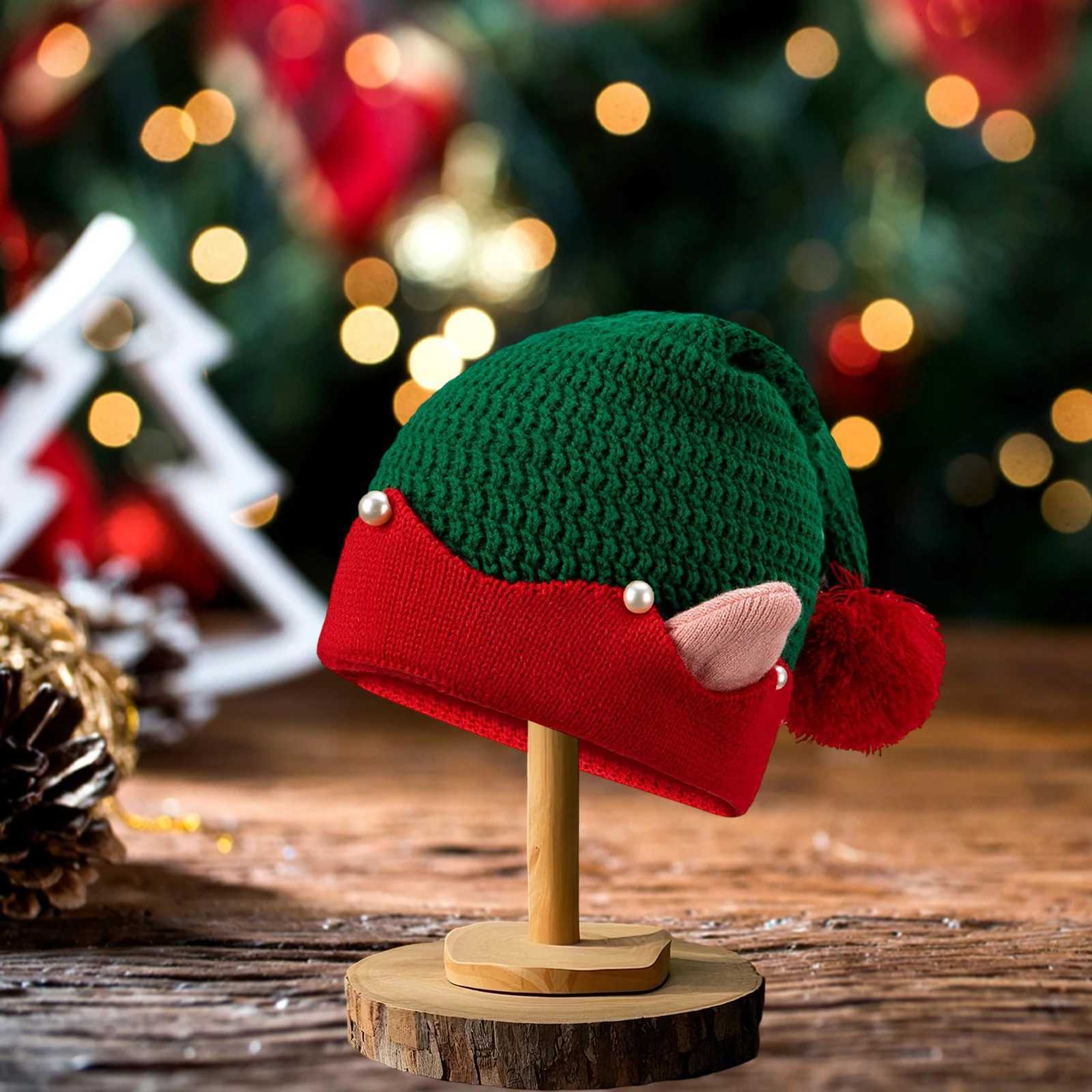 Women Men Christmas Green and Red Striped Elf Santa Hats Winter Warm Color Knitted Cap Christmas Gifts For New Year Xmas Partyr H251115-image-1084811148