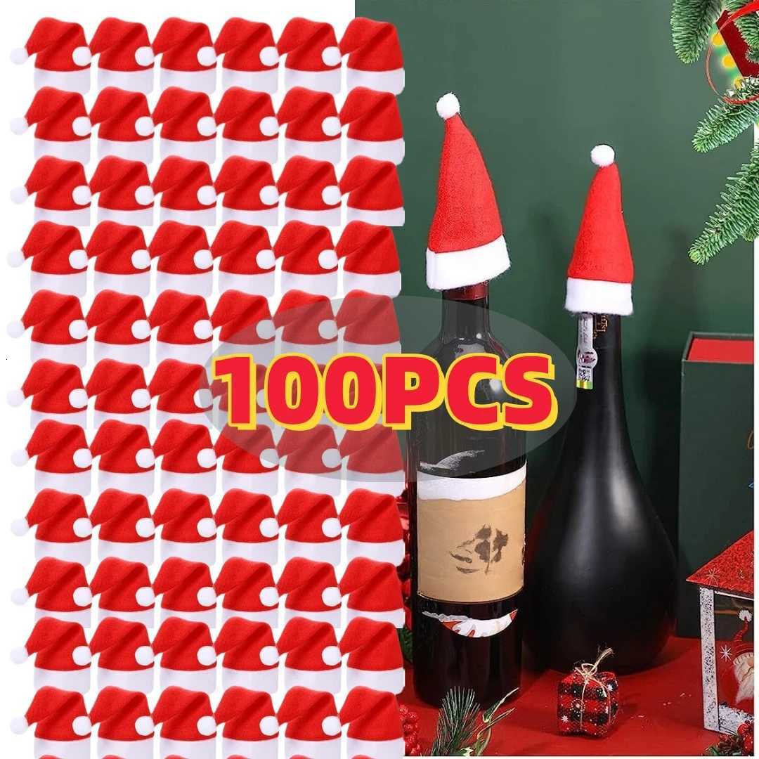 Mini Christmas Hat Christmas Dining Table Decor Wine Bottle Cap Knife and Fork Cover Xmas Home Decoration 2025 Tableware Decor H251115-image-1084812711
