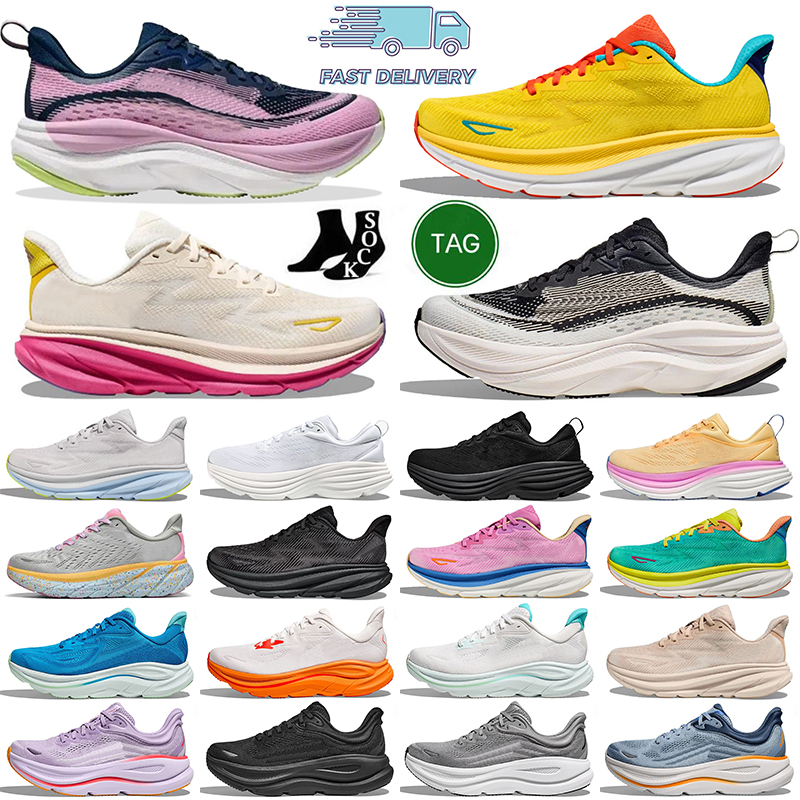 Nouvelles baskets pour femmes de mode Bondi 9 8 Chaussures de course pêche fouet rose orange brume free gens Clifton 10 triple noir blanc coureur