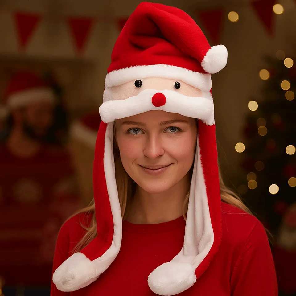 Christmas Cartoon Christmas Party Hats Thickened Keep Warm Santa Reindeer Party Headdress Jumping Up Ears Ear Moving Hat H251115-image-1084811609