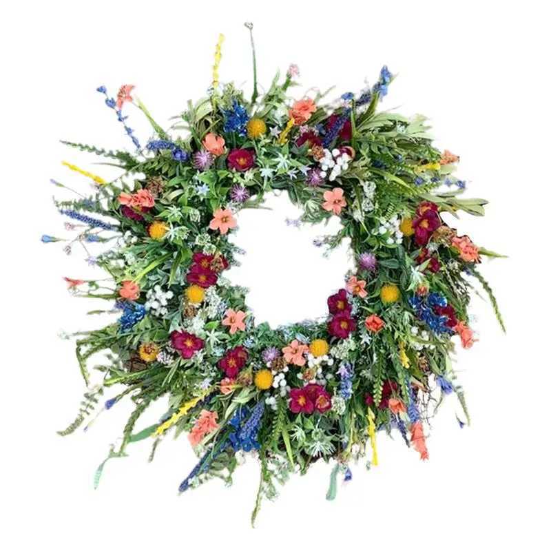 Spring Colorful Wreath Mixed Flower Wreaths 35cm/40cm Wildflower Garland Door Wreaths For Front Door Outside Wall Window DecorM251115-image-1084784431