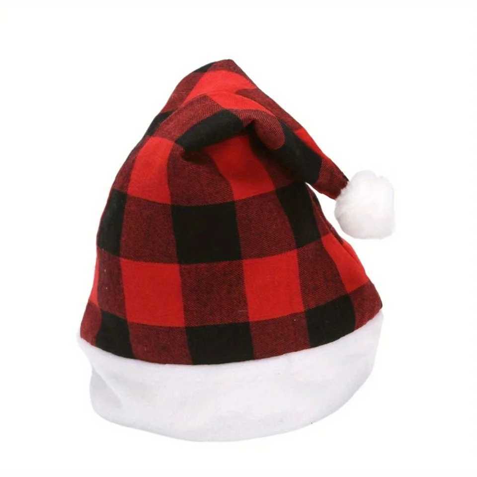 1 Top 1 Red Black Checkered Christmas Hat for Men and Women Christmas Decoration Hat H251115-image-1084812442
