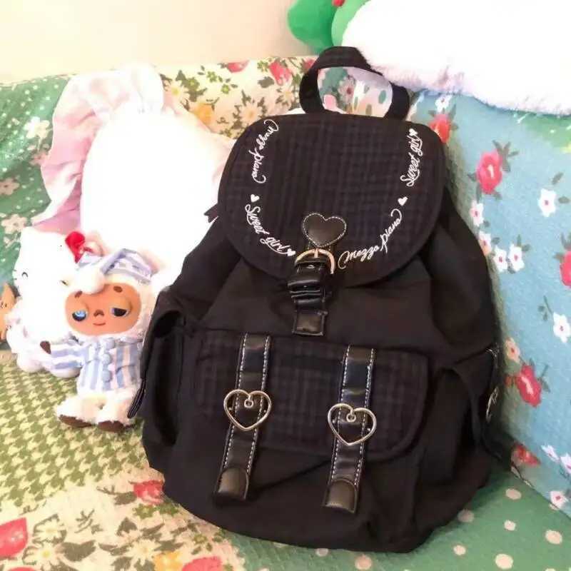 Nouveau jean Style coréen noir sacs à dos cordon décontracté étudiants sac Chic grande capacité sac fourre-tout coeur Y2k Plaid sac à dos GirlsW2