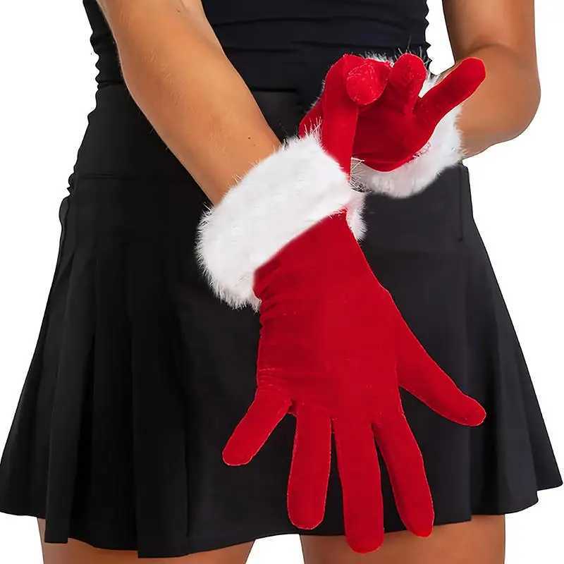 Santa Claus Gloves White Fur Fancy Dress Party Short Red Santa Full Finger Gloves Christmas Festive Costume Accessories Mittens H251115-image-1084811324