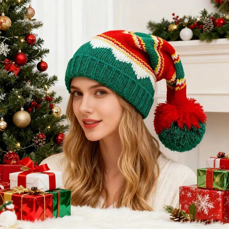 Christmas Party Hat - Red White Green StripedLightweight Warm Unisex Winter for XmasNew YearsHoliday Costumes No Feathers H251115-image-1084811635
