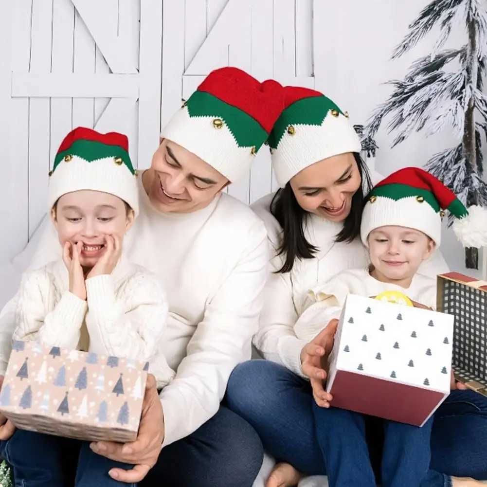 Santa Claus Hat Breathable Christmas Hat with Bells Plush Ball Decor Red Green Patchwork Color Xmas Santa Hat Daily Party Wear H251115-image-1084812320