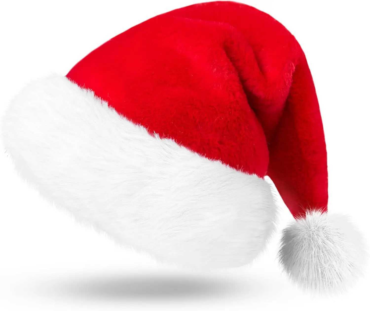 Plush Red Velvet Christmas Hat Giggling Getup with Pom Poms One Size Fits All Xmas Party Gift Santa Hat H251115-image-1084811208