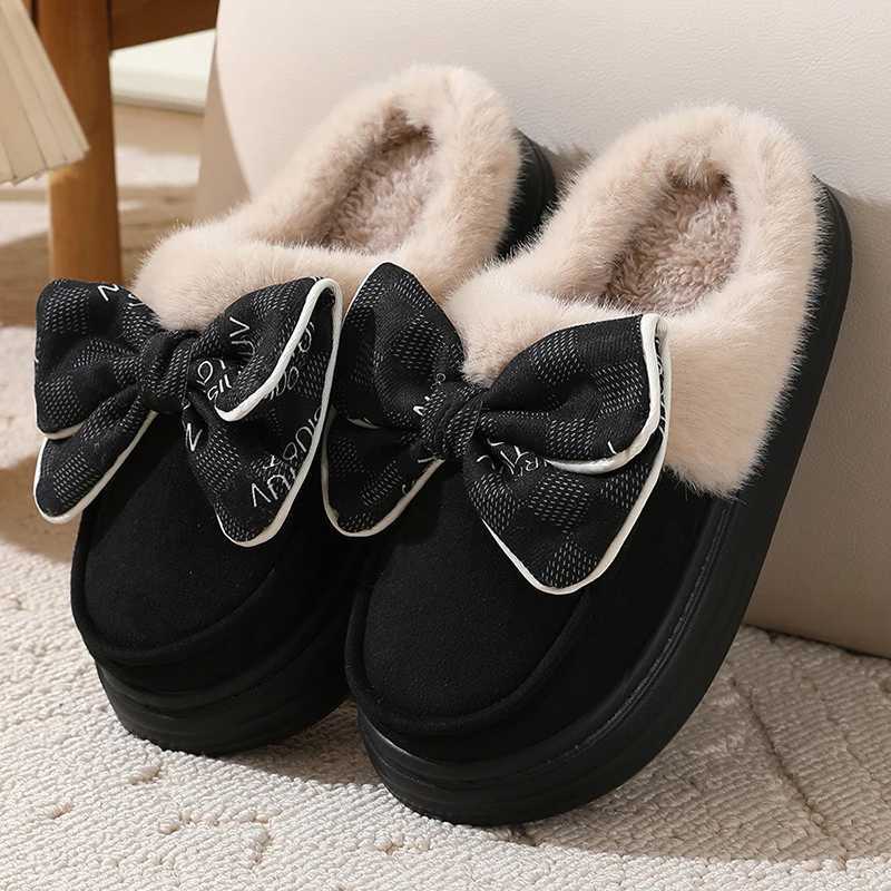 Lovely Bow Women Winter Toe Wrap Warm Solid Cotton Slippers Thick Soft Sole Slides Femmer Indoor Floor Flat Home Non slip Shoes Z251113