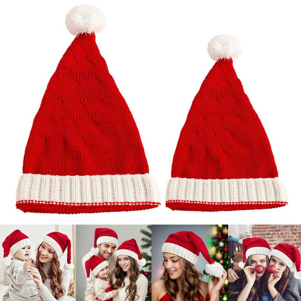 Christmas Knitted Hat Adult Kids Cute Pompom Soft Beanie Santa Hat for New Year Party Christmas Decoration Kids Gift Navidad Hat H251115-image-1084810415