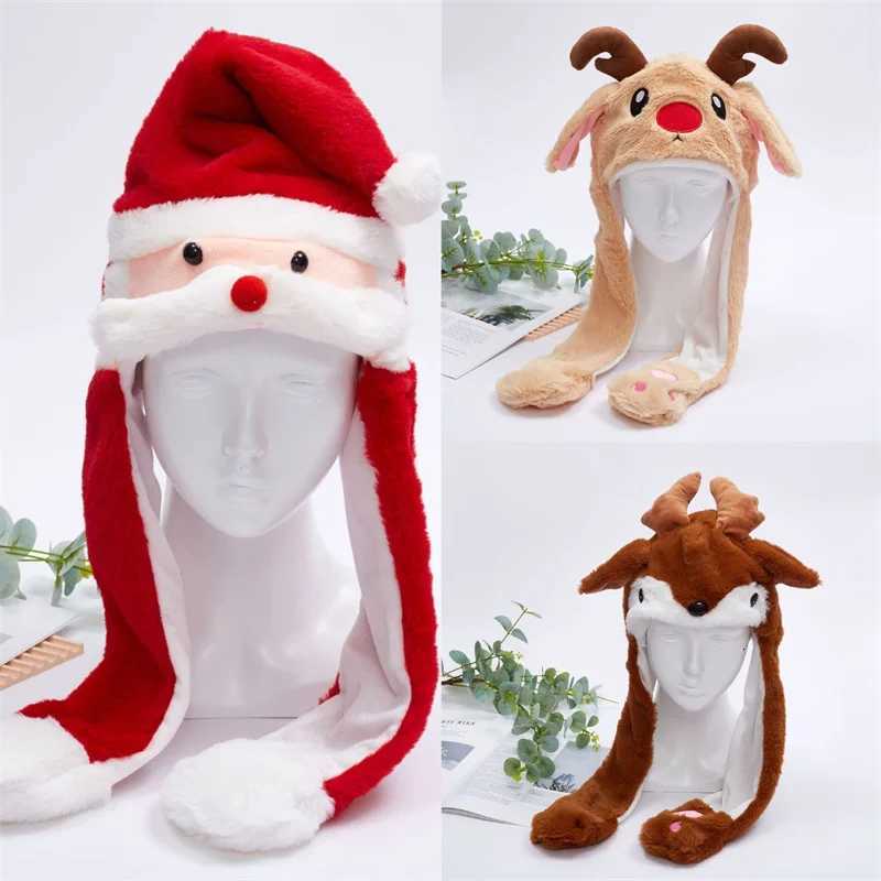 Funny Christmas Halloween Plush Hats Deer Pumpkin Santa Claus Ghost Animals Ears Moving Plush Hats For Boys Girls Holiday Gifts H251115-image-1084811702