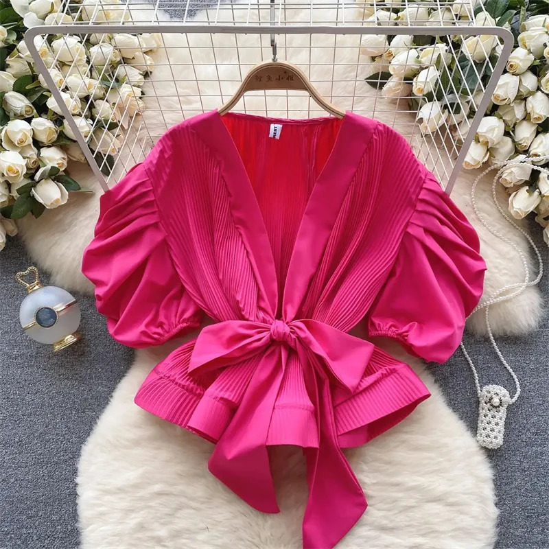Womens V neck fashionable solid color summer short sleeved shirt elegant womens casual clothing 250410
