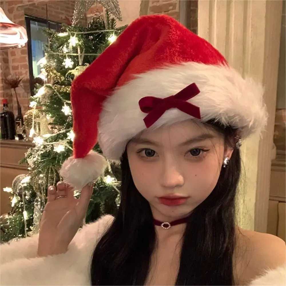 Warm Black Christmas Hat Bow Cloth Accessories Ball Soft Beanie Muffler Cartoon Santa Hat Women H251115-image-1084812167