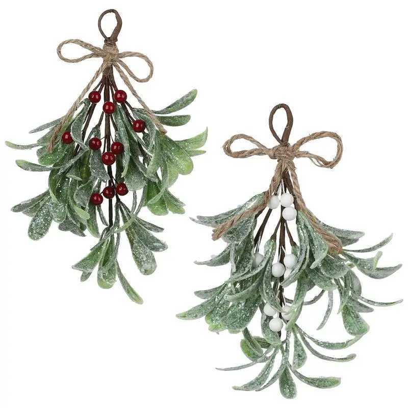 Frosted Artificial Mistletoe Fake Sprigs Bunches Stems Festive Fake Flowers Durable Christmas Decoration For Home Winter IndoorM251115-image-1084784317