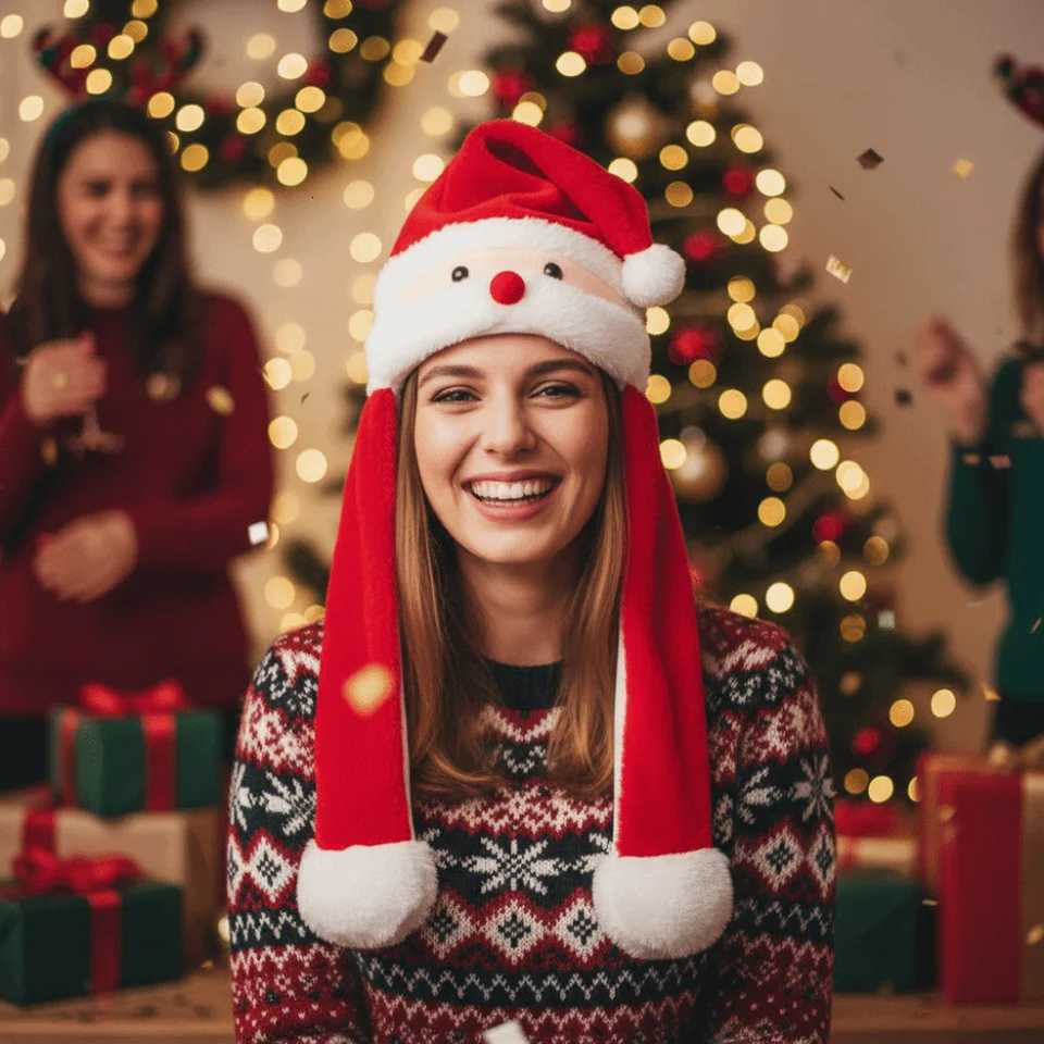 Cute Cartoon Christmas Party Hats Jumping Up Ears Thickened Ear Moving Hat Keep Warm Santa Reindeer Party Headdress H251115-image-1084811770