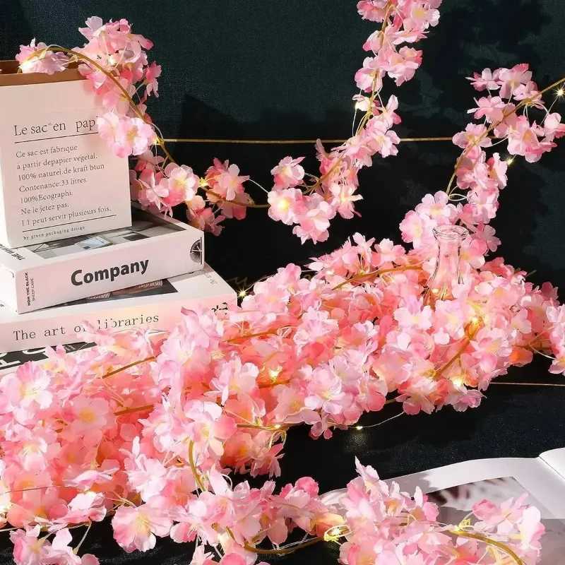 200cM 20LEDs Cherry Blossom Light Garland Artificial Flower Vines Fairy Lights for Bedroom Wedding Party Holiday DecorationM251115-image-1084785580