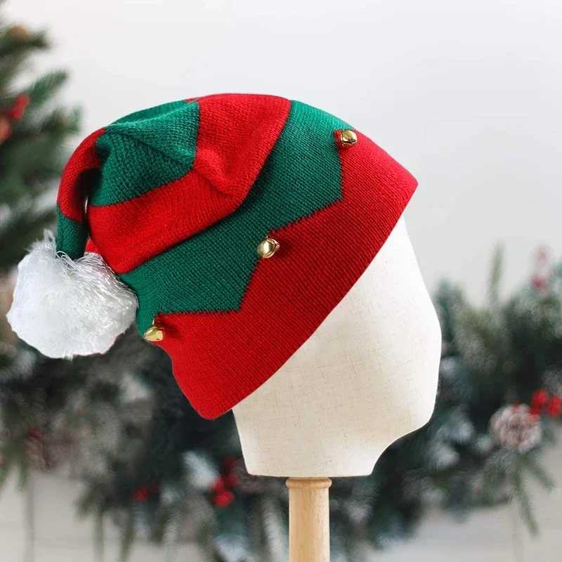 Childrens Christmas Hats Bells Knitted Woolen Hats Halloween Gifts Elf Hats Colors Wave Stripes Home Festival Products H251115-image-1084812329