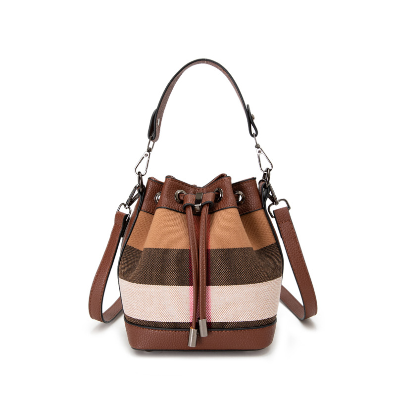 2025 New style cross body bucket jute checkered drawstring women's bag high-quality fashionable and casual handbag