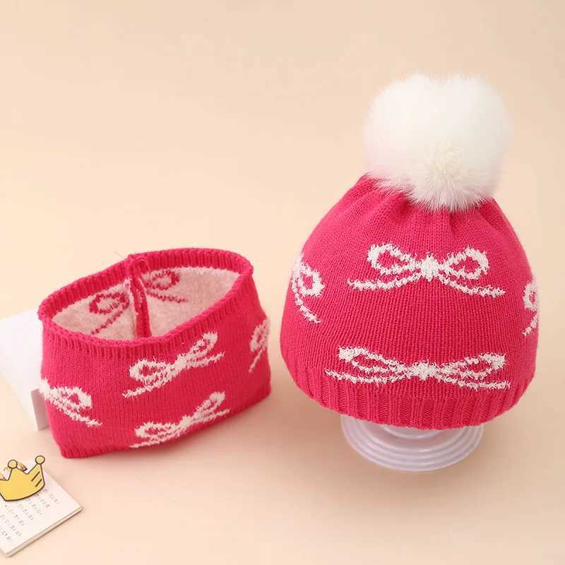 Winter Baby Hat and Scarf Two-Piece Set Jacquard Bowknot Plush Warm Set Newborn Knitted Hat H251115-image-1084811355