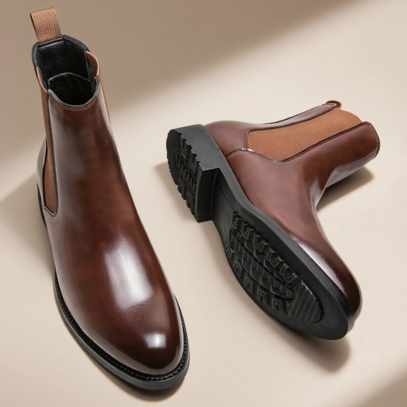 Classique hommes Chelsea bottes sans lacet bout pointu moyen cheville courte en cuir mode affaires robe chaussures 251105