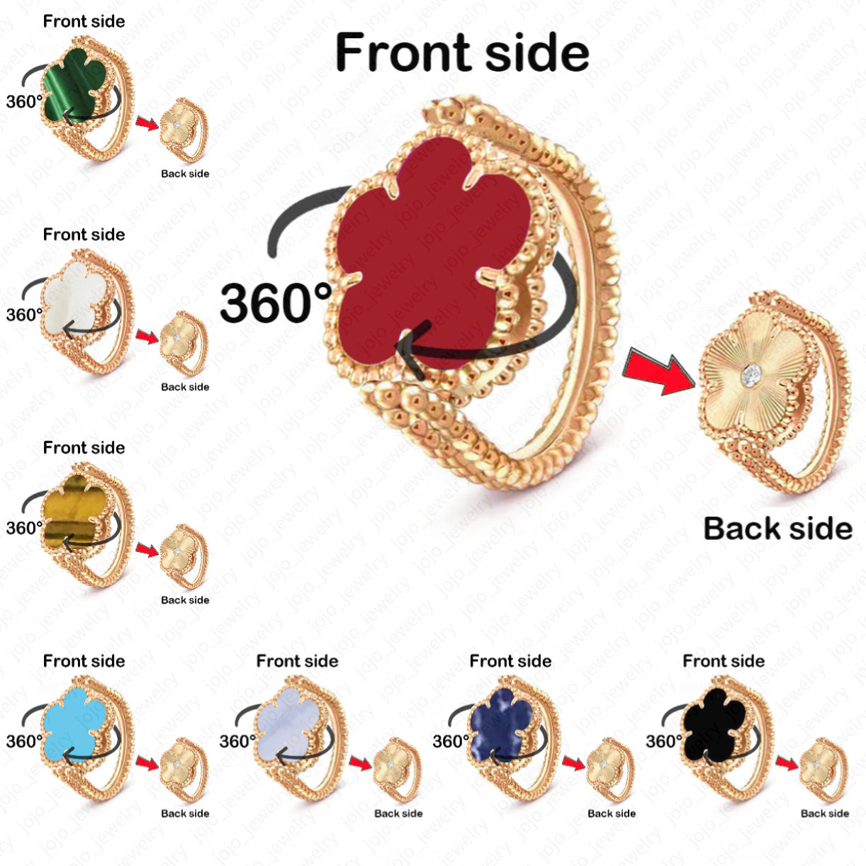 designer ring jewelry woman designer engagement rings for women double sided rotating 15mm clover ring Rose Gold Plated diamond ring stainless st-image-1084853725