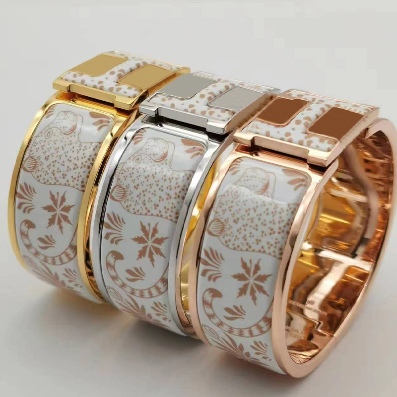 Bracelet classique en émail à motif Animal, 20mm H, manchette en or 18 carats, haute qualité, cadeau de noël de styliste