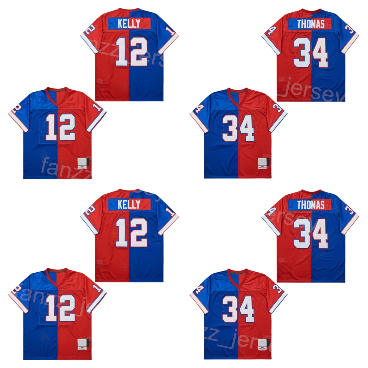 Mens 1990 Retro Football 34 Thurman Thomas Jersey Vintage 12 Jim Kelly Uniform Throwback Color Red Blue Embroidery And Sewing For Sport Fans Excelle