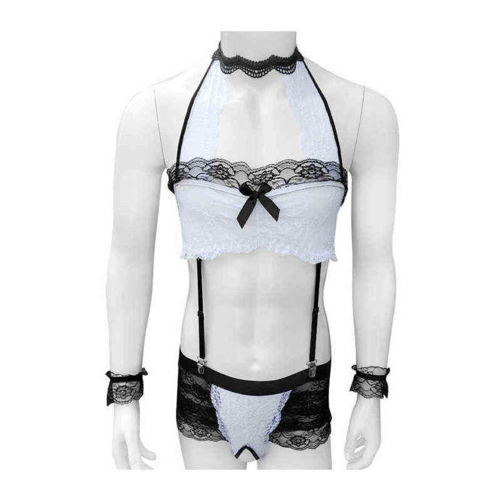 NXY sexy set Sexy hommes adultes Sissy dentelle florale Lingerie soutien-gorge ensembles ouvert entrejambe voir à travers Gay mâle vêtements de n