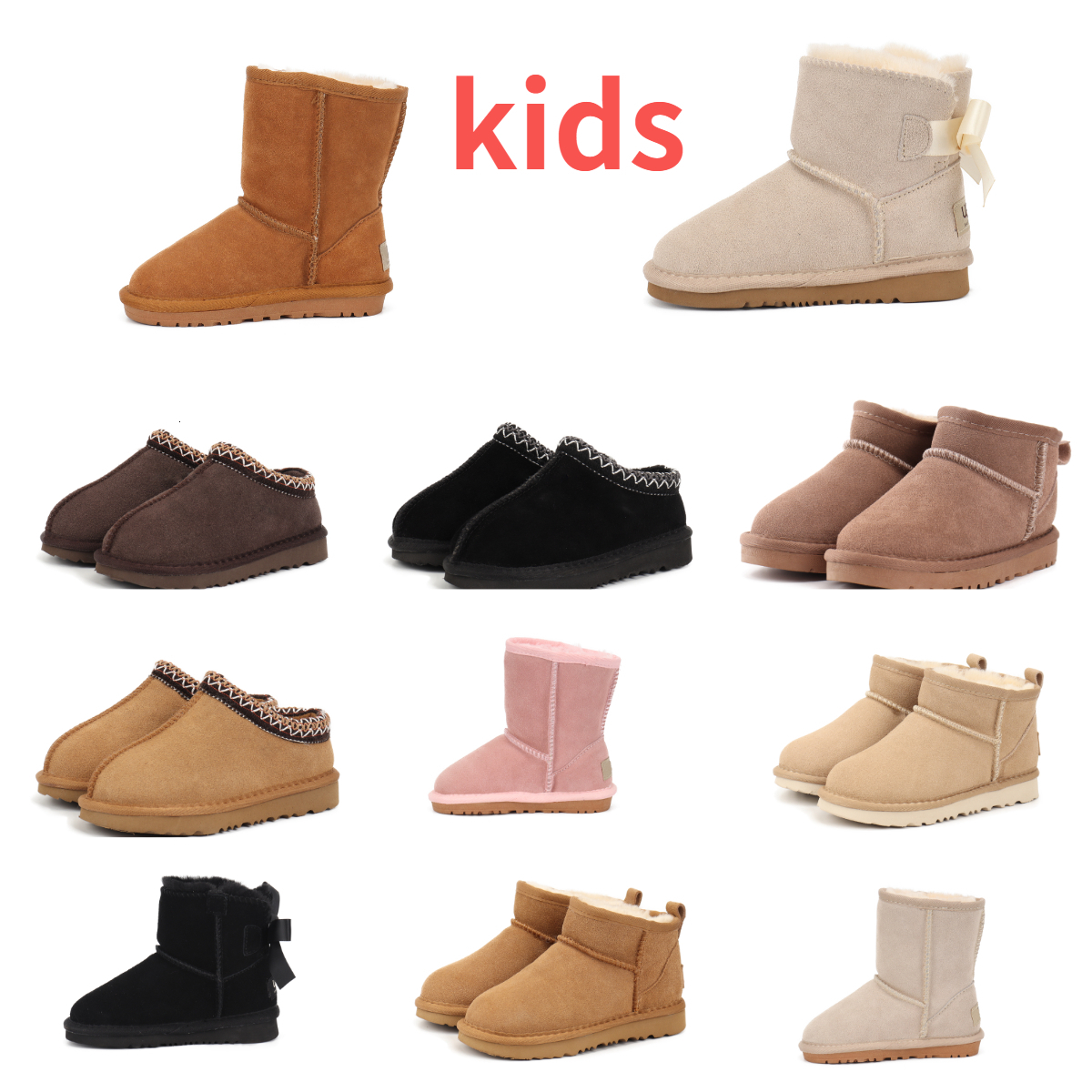 Designer Kids Snow Short Boots Classic Kid Baby Tasman PlushToddler Grey Black Maroon Outdoor Shoes Women Children Winter Suede Super Mini Boys And