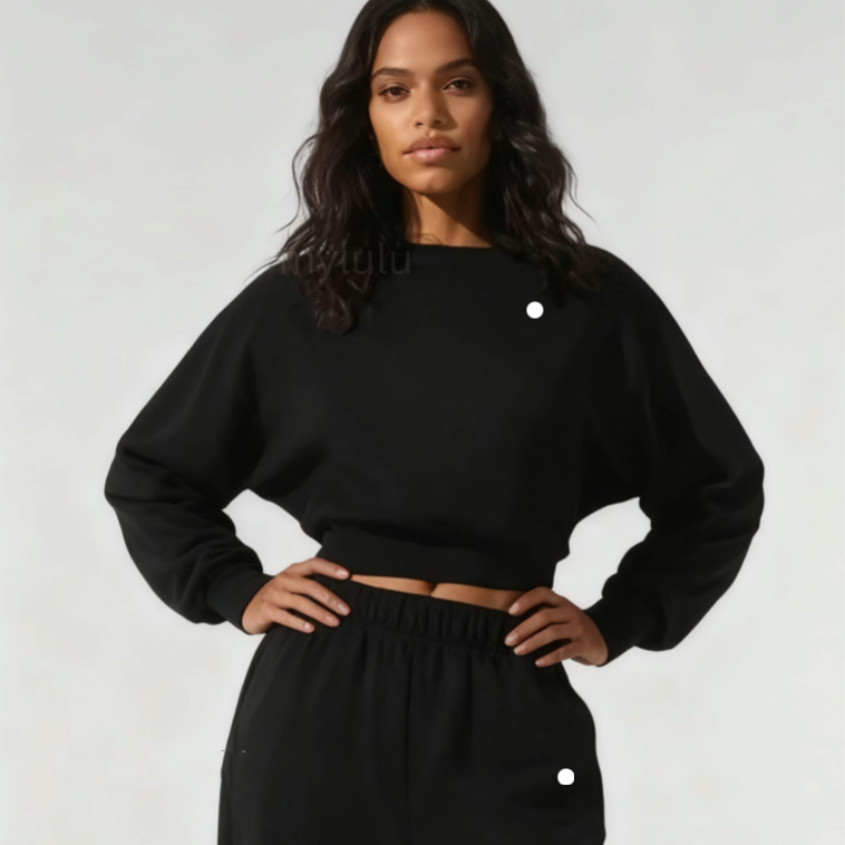 Womens Yoga set cropped Sweatshirt Long sleeved Round Neck Top Gym Sweatwear Unisex Casual Sweat Tops Womens hoodie workout sets