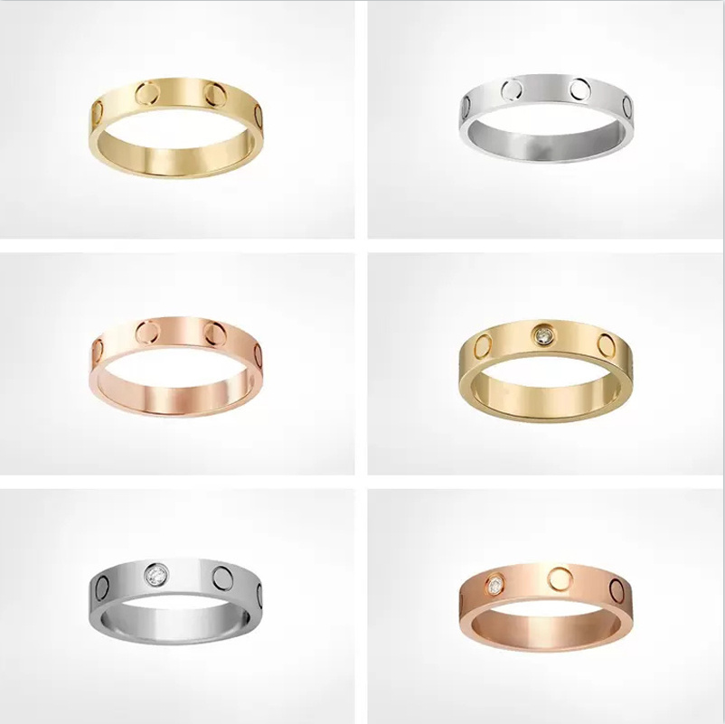 4mm 5mm 6mm Fashion Womens Ring Mens Designer Rings Couple Jewelry Titanium Steel Band Fashion Classic Gold Sier Rose Color screw Rings With diamond