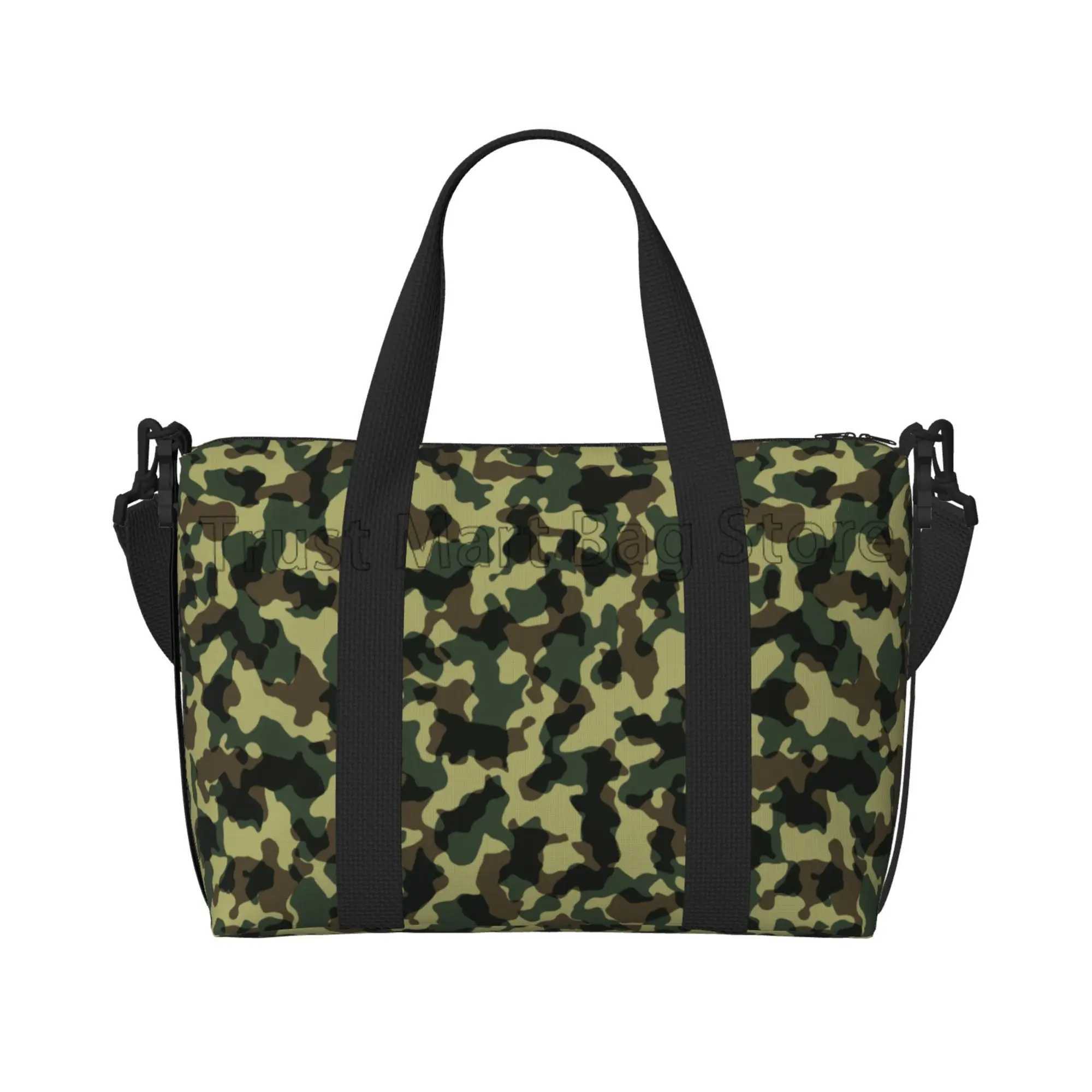 Camouflage green printed canvas bag sports yoga travel handbag foldable overnight weekend bag with adjustable shoulder strapW250417