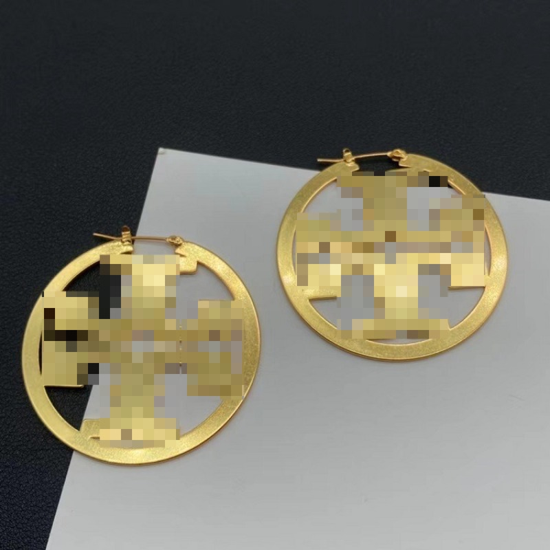 Boucles d'oreilles vintage en laiton grand cercle - Conception d'aiguille en argent pour femmes