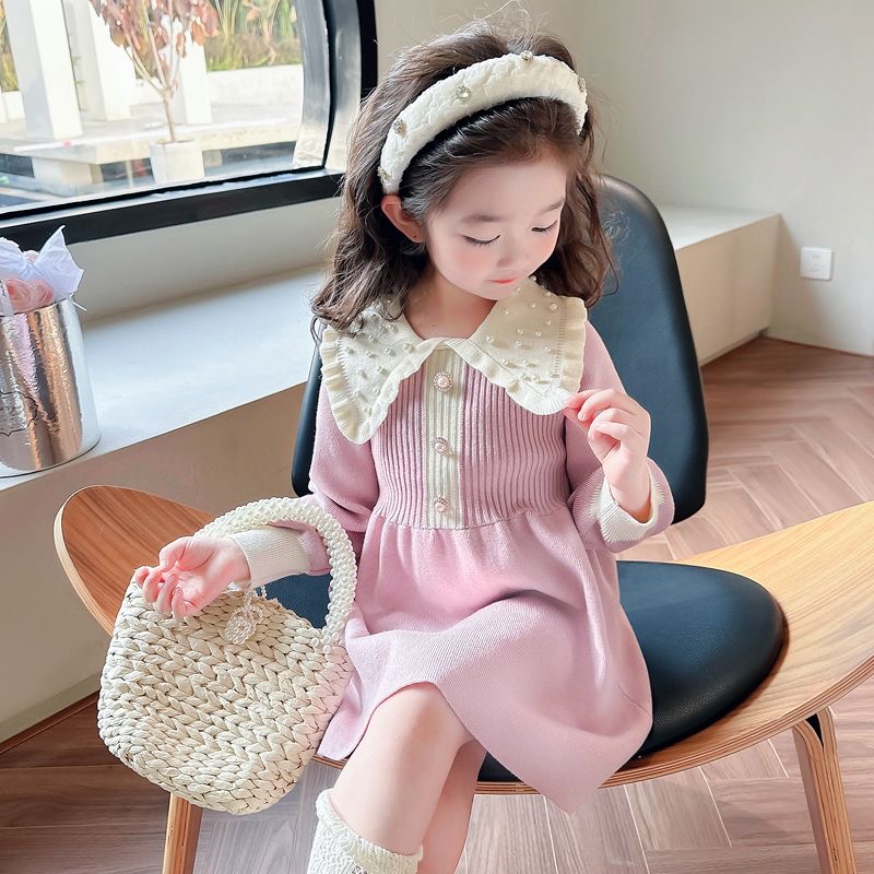 D701 Girls&#039; Knitted Sweater Dress, Spring and Autumn Dress, 2025 New Style, Stylish Dress, Children&#039;s Baby Princess Sweater Dress-image-1084900080