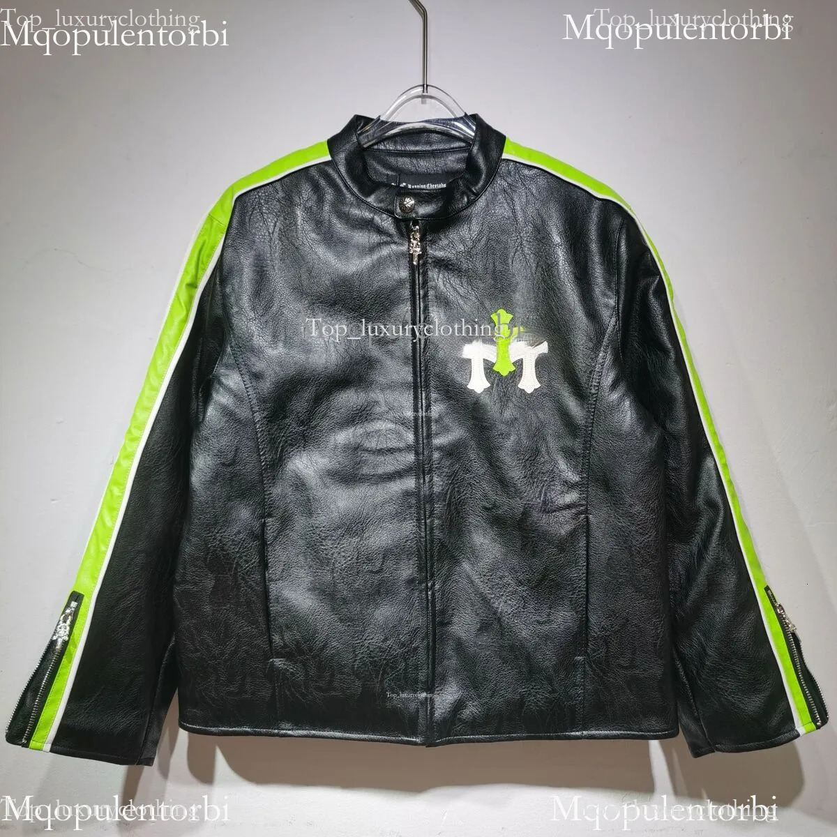 Chrome Jacket Luxury Designer Men's Chrome Leather Jacket Autumn Winter Encrusted Wide Sheep Cross Jacket Windbreak Bomber Limited Edition f29