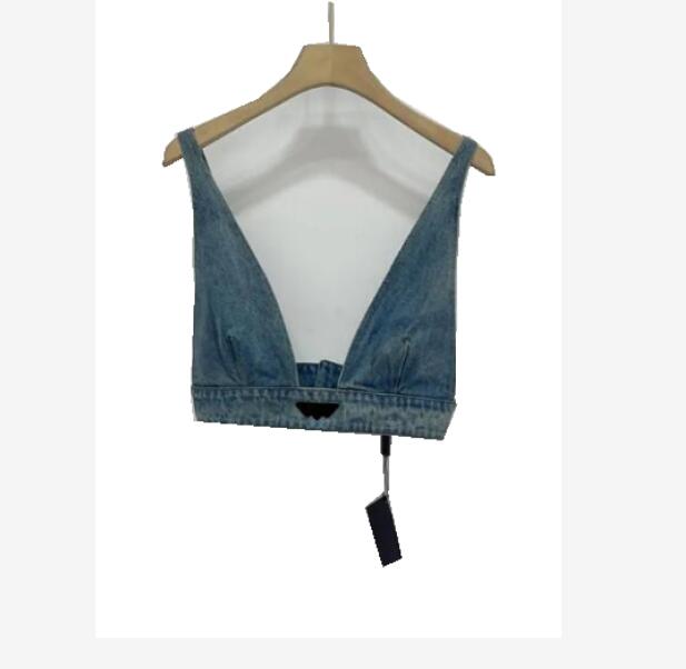 Womens Shiny Rhinestone T Shirts 2026 Summer Bra Classic Sexy Canvas Suspenders Triangle Label Designer Zipper Tops Functional Nylon Denim Tank Top