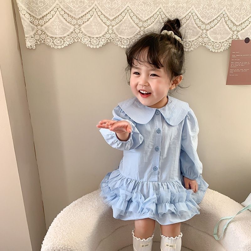 D705 Cute baby girl shirt dress, 2025 spring and autumn new style, fashionable girls&#039; collar long sleeve Korean style toddler princess dress-image-1084900096