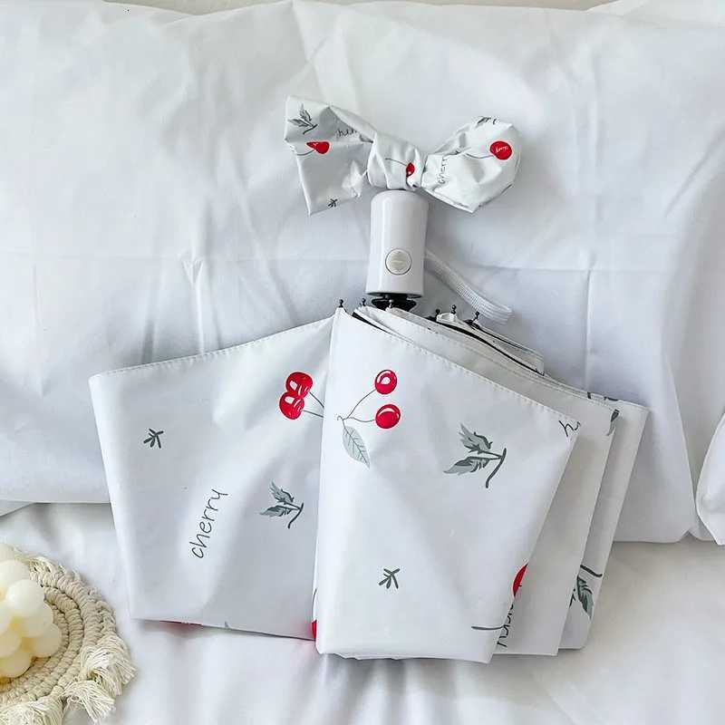 Fashion Cherry Automatic Folding Umbrella UPF 50Black Coating Sunscreen and Rainproof Compact Travel Umbrella H251117-image-1084970097