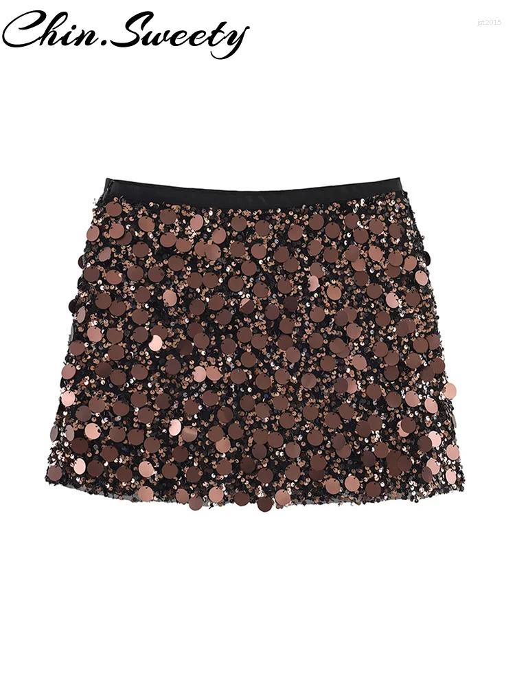 Skirts Sexy Solid Sequined Women Party Skirt ub Elastic Waist Patwork Min Hip Pkage Female 2025 Fashion Lady othes L26923