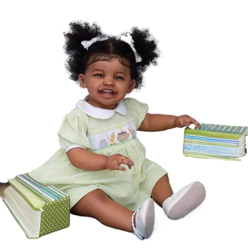 24inch realistic black girl lifelike doll baby dolls newborn baby doll with black curling hair gift set for kids age 3-image-1053768779