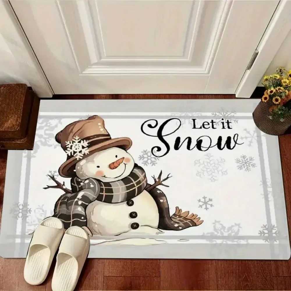 1pc Noël Let It Snow Bordure Vintage Bonhomme de Neige Conception Tapis de Sol en Polyester pour Cuisine Couloir Chambre et Buanderie EntréeM2511
