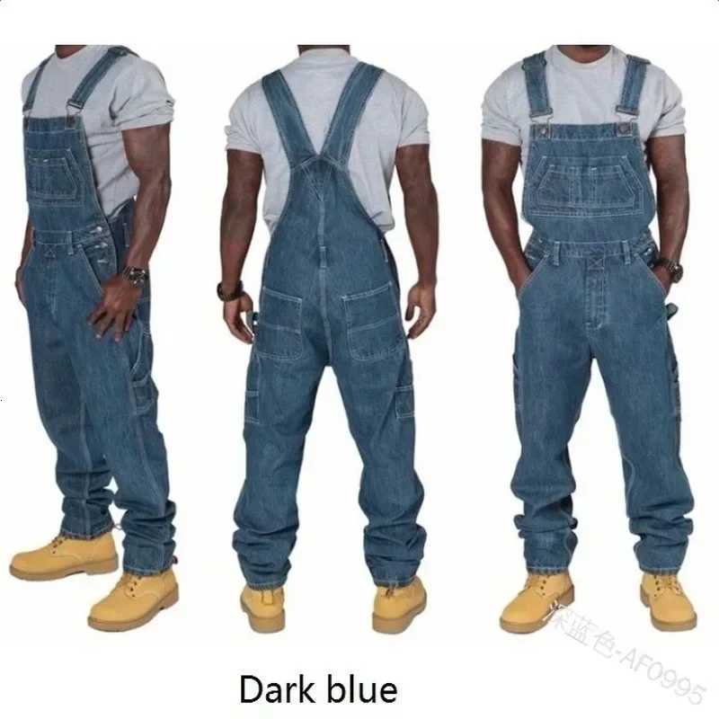 Mens Jeans 2024 Overalls Men Pockets Casual Loose Long Denim Pants Slim Splice Straight Rompers Autumn Plus Size Long Jeans MenW251117