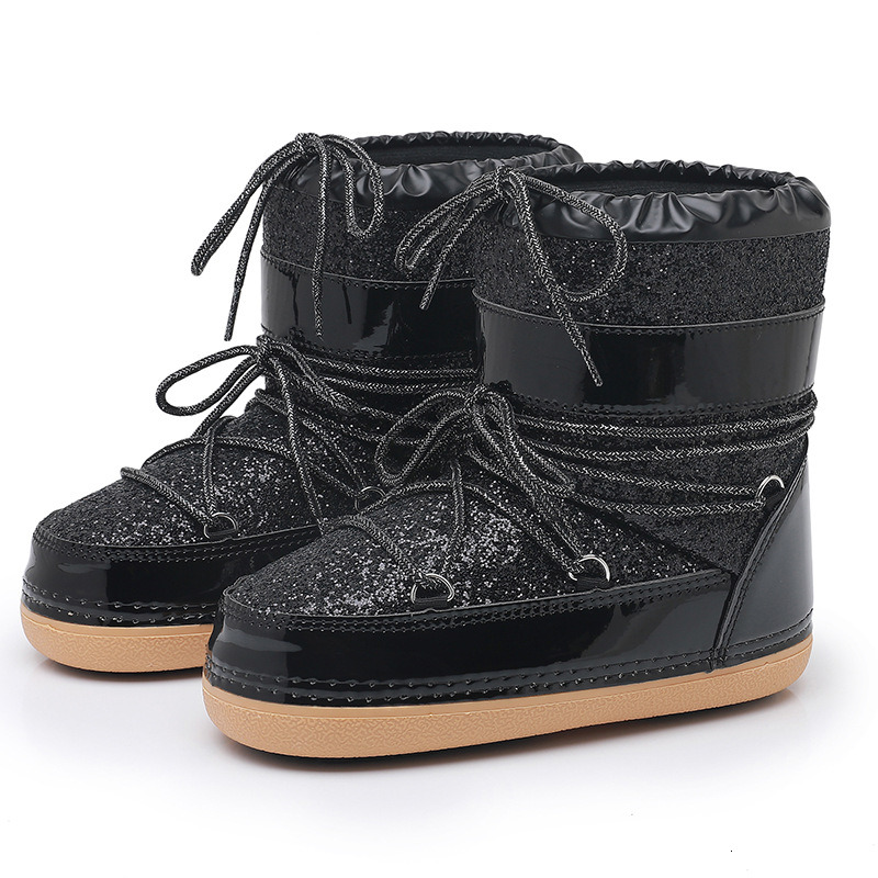 designer shoes Winter Space Thick Sole Sequin Real Fur Winking Short Snow Boots for Girls and Children Parent-Child Trendy Ski Shoes
