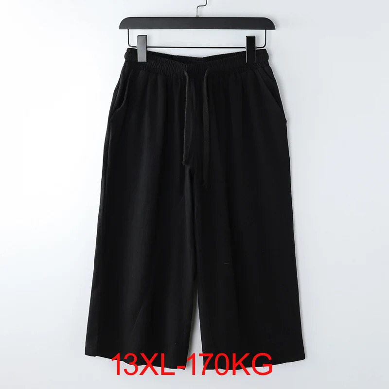 Cotton linen short sleeved mens long knee 8XL 9XL 13XL 170KG large high waisted summer clothing 250411Z