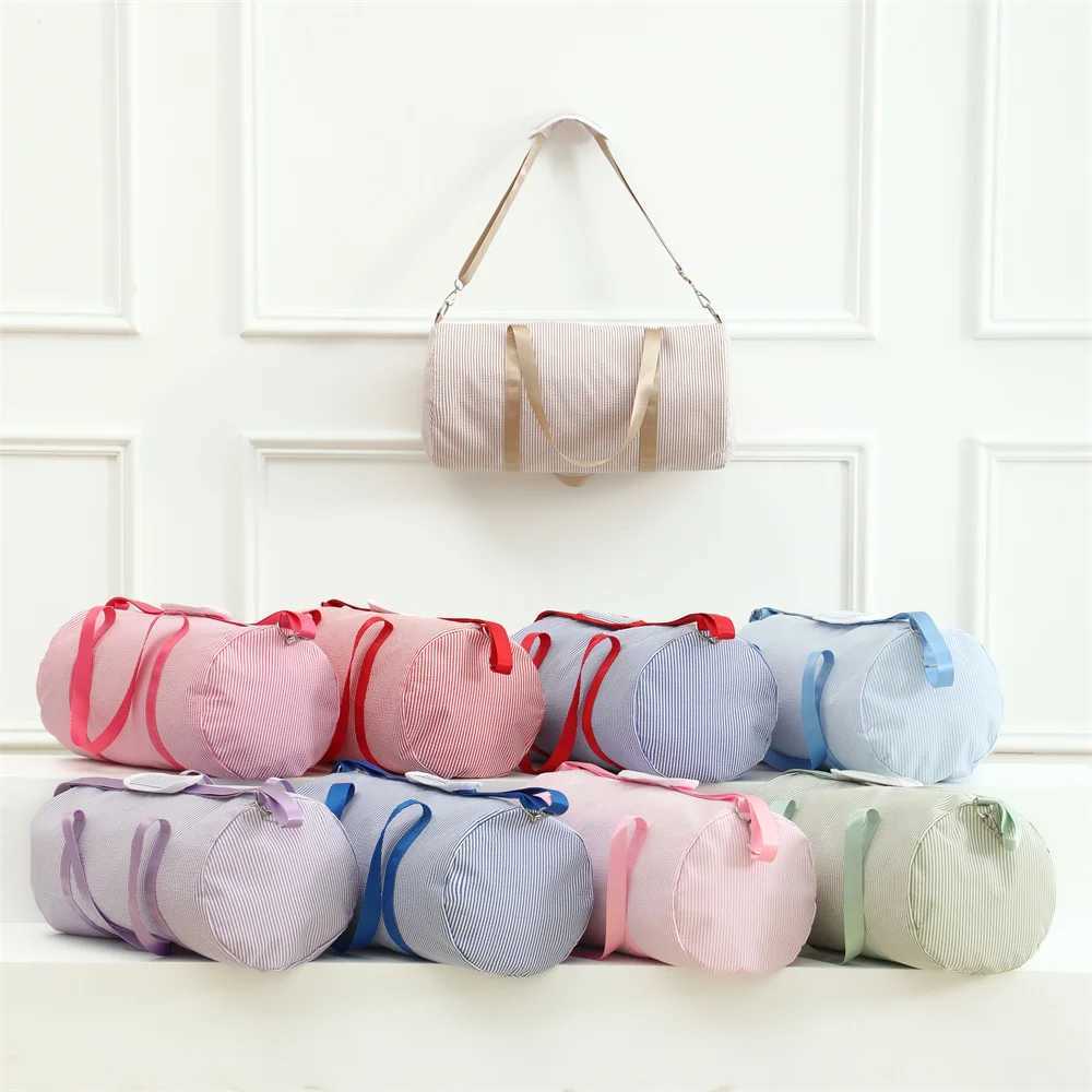 Striped Duffle Bag for Kids Boys and Girls Seersucker Overnight Travel Bag Childrens Weekend BagW250417-image-1053850261