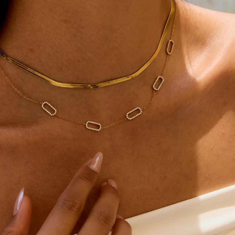 Jewellery High Quality 18K Gold Plated Round White Zircon Adjustable Necklace Women Elegant Daily Wear Gift for All Occasions Textured Sparkly Ac