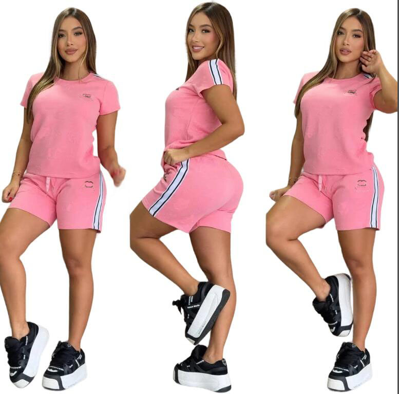 Womens Jacquard Tracksuits Pink Black White Designer Brand Plaid Two Piece Pants Women Casual T-shirt and Shorts Set