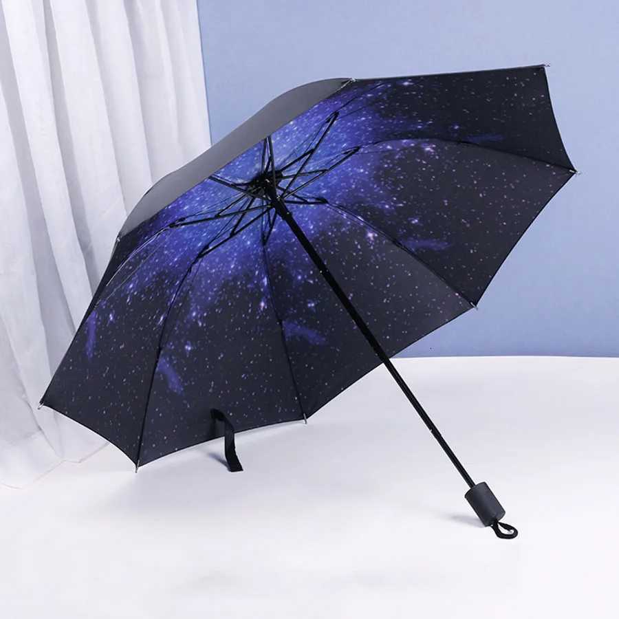 Foldable Inner Printed Small Black Umbrella Sunny And Rainy Dual-use UV Protection Umbrella Lightweight Sturdy Travel Manual U H251117-image-1084970368
